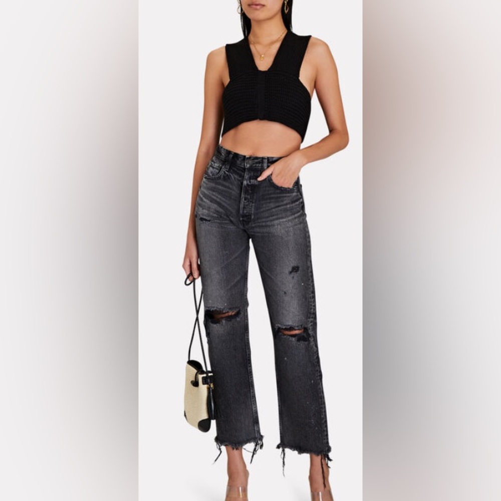 Moussy Vintage Black Odessa Wide Straight Leg‎ High Rise Distressed Jean - Picture 2 of 12